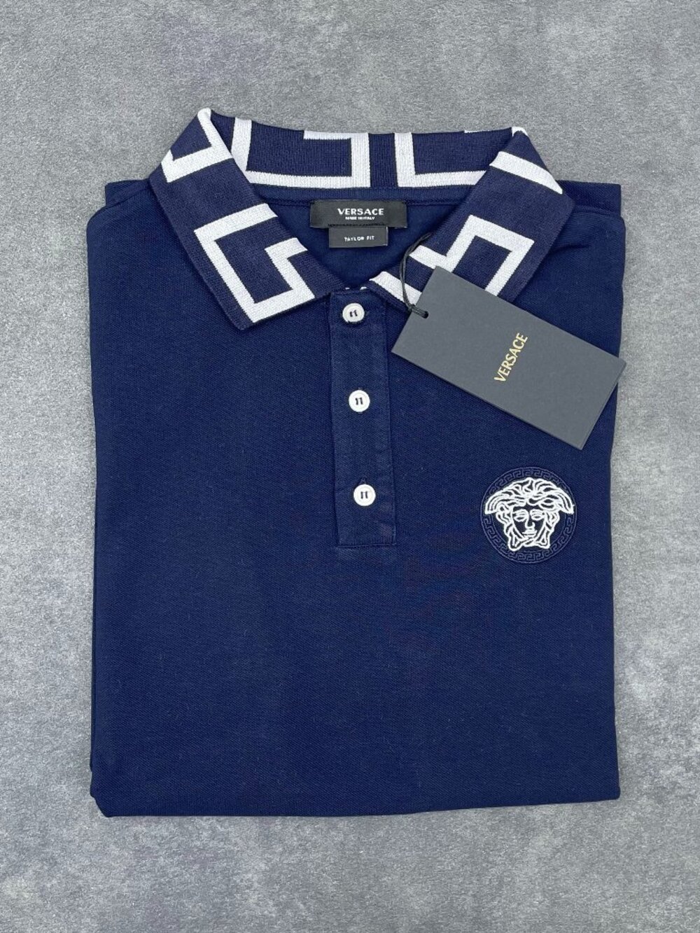 Versace Men’s Navy Blue Medusa Polo Shirt Tailor Fit- Size XL